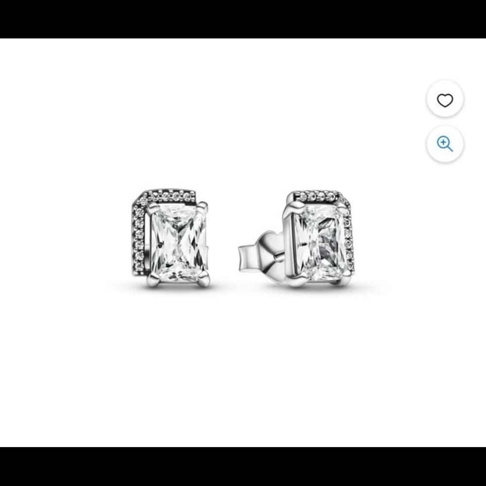 Authentic Pandora 292380C01 Rectangular Sparkling Halo Stud Earrings w/ Gift Box